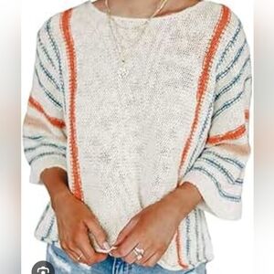 Women's All Season  Striped Sweater - , Orange, Blue, Pink Size 2X